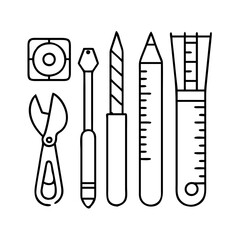 craft tools icon, craft tools line art - simple line art of craft tools, perfect for craft tools logos and icons