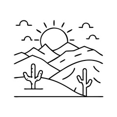desert sunset icon, desert sunset line art - simple line art of desert sunset, perfect for desert sunset logos and icons