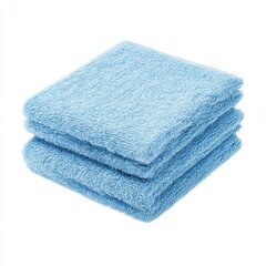 Stack of blue towels neatly folded isolated on white background