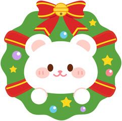 Christmas White Bear-White Bear Holly Wreath