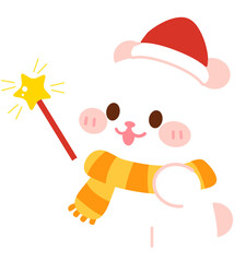 Christmas White Bear - Happy White Bear Holding a Star Magic Wand