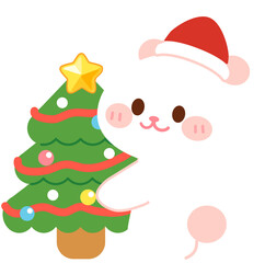 Christmas White Bear - Happy White Bear and Christmas Tree