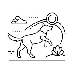dog fetch icon, dog fetch line art - simple line art of dog fetch, perfect for dog fetch logos and icons