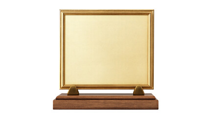 Gold plaque award on mahogany base isolated on transparent white background, clipping path