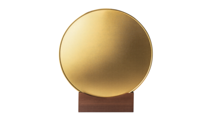 Gold plaque award on mahogany base isolated on transparent white background, clipping path