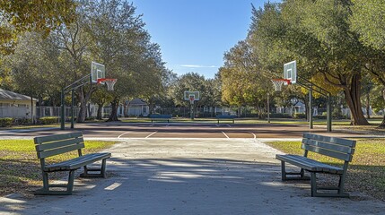 Obraz premium Outdoor basketball court in a park