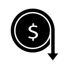 Dollar down icon on white background