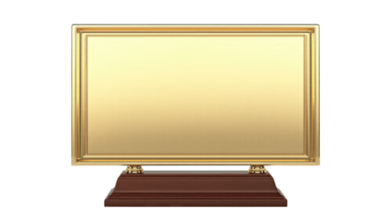 Gold plaque award on mahogany base isolated on transparent white background, clipping path