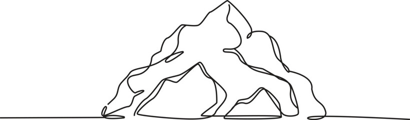 Rock stone vector monoline one line line art nature of mountain, editable stroke.
