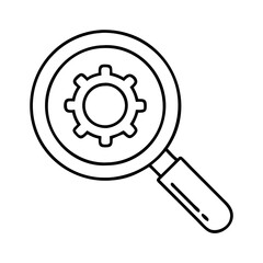 magnifying glass with gear icon, magnifying glass with gear line art - simple line art of magnifying glass with gear, perfect for magnifying glass with gear logos and icons
