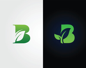 Obraz premium Eco-Friendly Letter B with Leaf Elements Logo Design Minimalist Modern Vector Template.