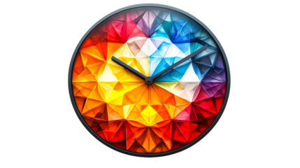 Polygon clock face shows time, cut out transparent