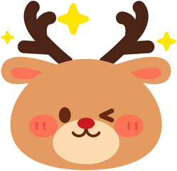 Cute Christmas Reindeer Head - Winking Reindeer