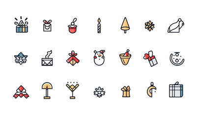 Christmas Celebration Icons Set for Festive Party and Holiday Decorations