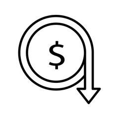 Dollar down icon on white background