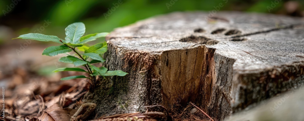 Poster tree stump reflecting deforestation and climate change crisis concept. a close-up of a tree stump wi