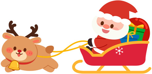 Cute Christmas Santa - Reindeer Sleigh