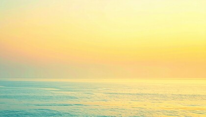 Naklejka premium Tranquil sunrise over calm ocean waters coastal landscape serene environment wide-angle view natural beauty