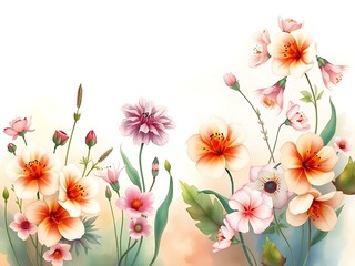 Watercolor Painting of Blossoming Flowers