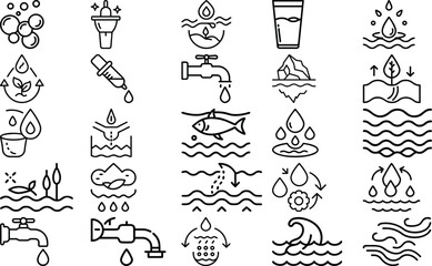 Water Conservation and Hydration Icon Set