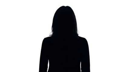 Silhouette of woman facing forward, cut out transparent