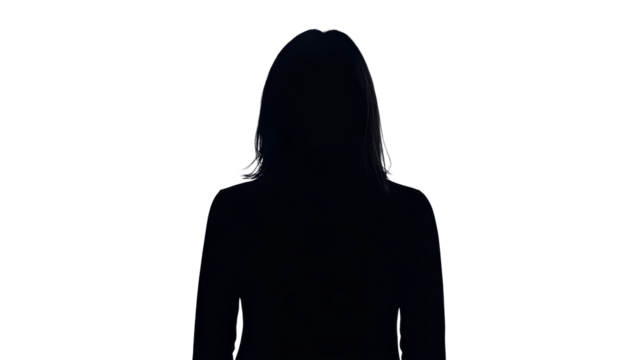 Silhouette of woman facing forward, cut out transparent