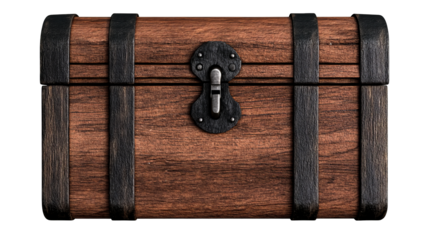 Closed wooden treasure chest, cut out transparent