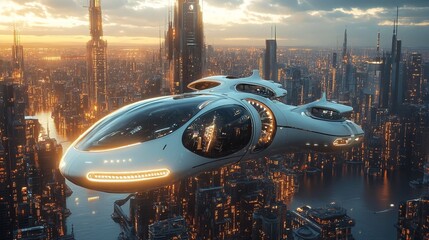 Futuristic City and Flying Vehicle