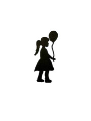 Girl child holding balloon illustrations image with white background