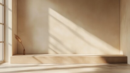 Beige interior display with natural light and shadows.