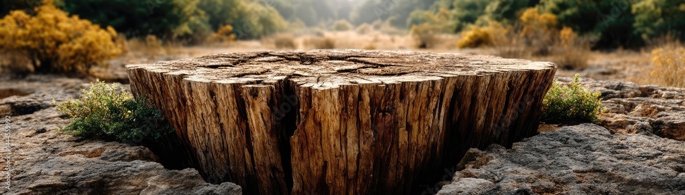 Aufkleber tree stump exposing illegal forest damage and biodiversity loss concept. a captivating view of a tre
