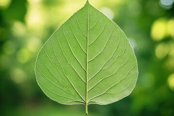 Close-up of vibrant green leaf,  veins prominent,  natural light,  bokeh background