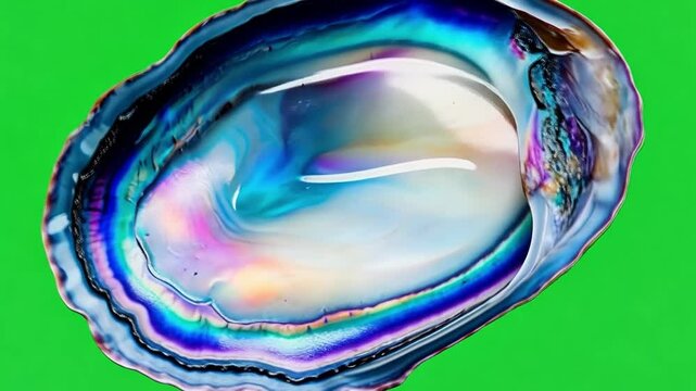 Vibrant Abalone Shell Against Bright Green Background Capturing Natural Beauty of Ocean and Marine Life