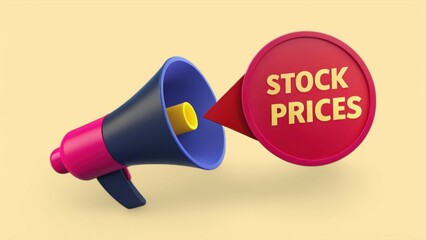 3D illustration of economic risk and trade concept. Megaphone announcing stock prices in vibrant colors.