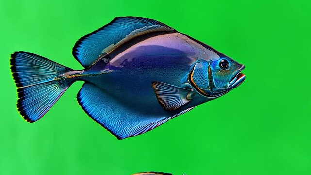 Colorful fish swimming gracefully in vibrant green background showcasing aquatic beauty and marine life