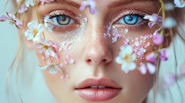 Floral fairy festival makeup with delicate flower details