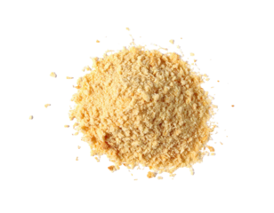 ground biscuit crumbs flying, isolated on white, top view, clipping path, shoot from far 