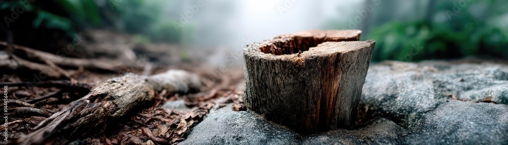 Aufkleber tree stump exposing illegal forest damage and biodiversity loss concept. a serene forest scene featu