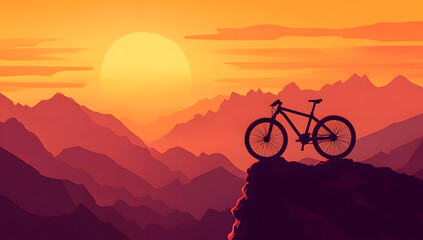 Fototapeta premium Mountain Bike Silhouette at Sunset Over Majestic Mountains
