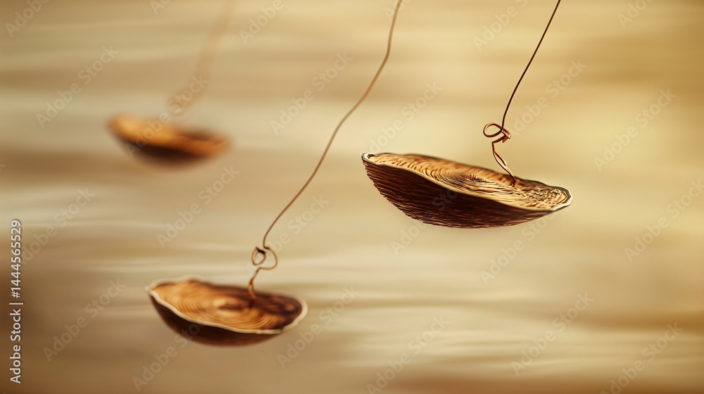 Poster surreal image of a bird hanging from a string in a dreamlike ambient light setting evoking a sense o