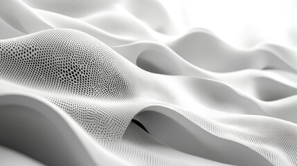 Abstract white textured surface design with flowing curves.