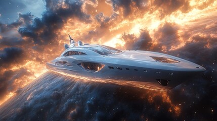 Futuristic Yacht in a Cosmic Dreamscape