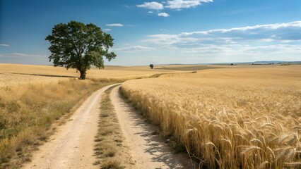 Obraz premium Golden Wheat Field and Lone Tree