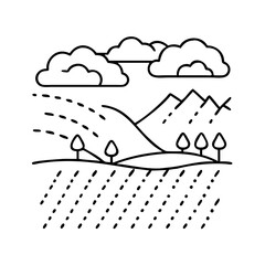 rainy landscape icon, rainy landscape line art - simple line art of rainy landscape, perfect for rainy landscape logos and icons