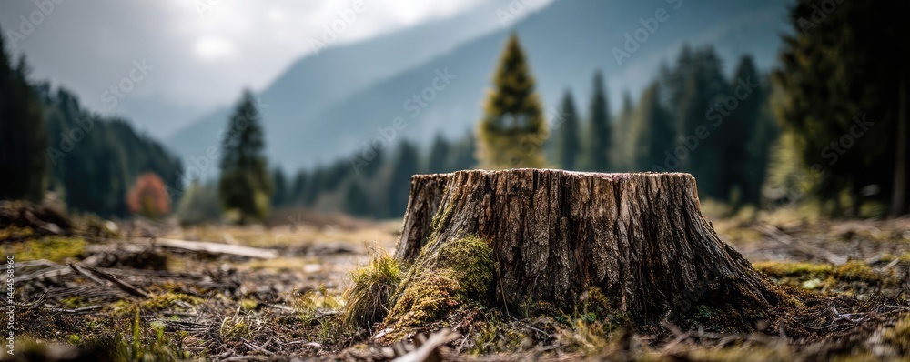 Poster tree stump representing environmental damage and forest decline concept. a tranquil view of a tree s