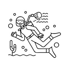 scuba diving icon, scuba diving line art - simple line art of scuba diving, perfect for scuba diving logos and icons