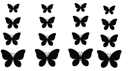 Fototapeta premium Flying Butterflies Silhouette Set – Black and colourfull Vector Isolated on white Background