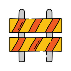 Road Barrier Handdrawn style, yellow and orange striped barrier, used for road closure or caution themes in infographics and traffic sign designs