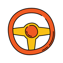 Steering Wheel Handdrawn style, orange and yellow car steering wheel, used in driving school icons auto control visuals and transport designs
