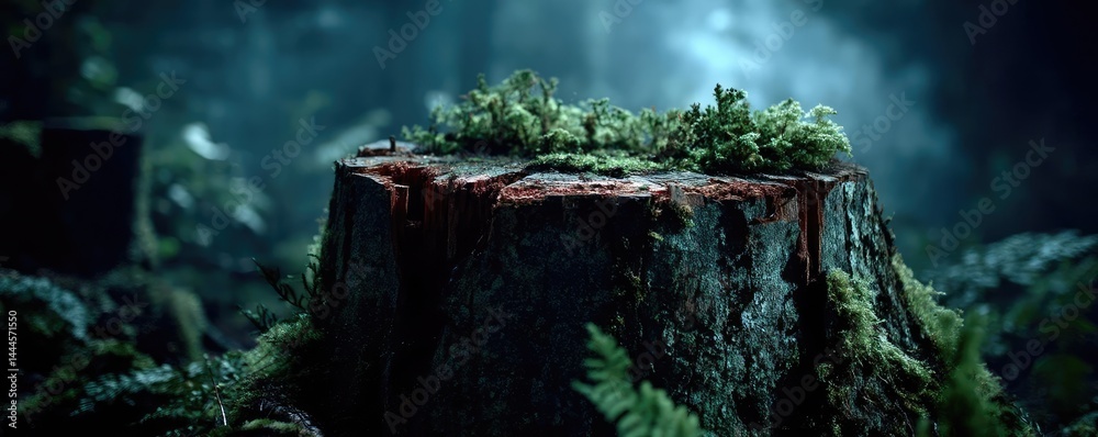 Poster tree stump reflecting deforestation and climate change crisis concept. a close-up of a tree stump co